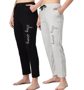 Cotton Blend Straight Fit Trouser for Women (Black & Grey, M) (Pack of 2)
