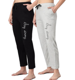 Cotton Blend Straight Fit Trouser for Women (Black & Grey, M) (Pack of 2)