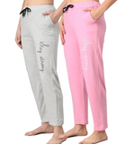 Cotton Blend Straight Fit Trouser for Women (Grey & Pink, M) (Pack of 2)